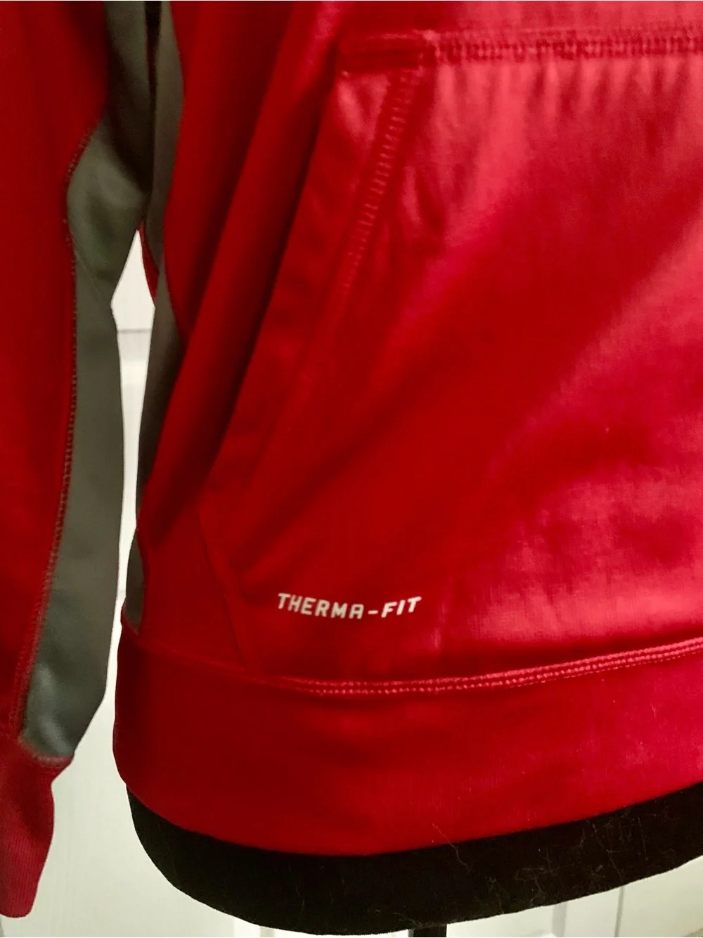 Nike Therma-Fit Red/Grey Athletic Hoodie- Youth Medium with Silver Swoosh